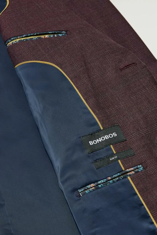 Men Jetsetter Wool Blazer Burgundy Check Bonobos Blazers and Sport Coats