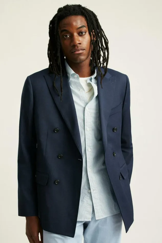 Men Jetsetter Wool Double Breasted Blazer Light Navy Bonobos Blazers and Sport Coats