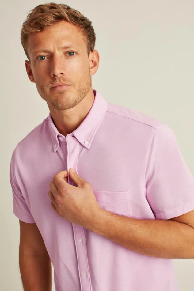 Men Knit Oxford Short Sleeve Shirt Orchid Smoke Bonobos Short Sleeve Shirts