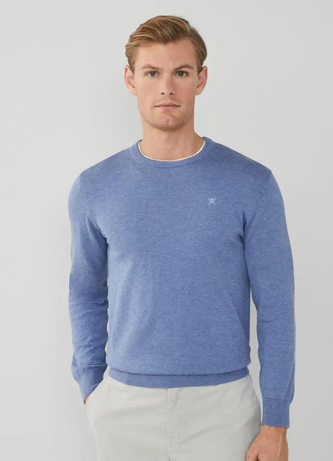 Men Knitwear Hackett London Cotton And Silk Crew Neck Jumper Chambray Blue