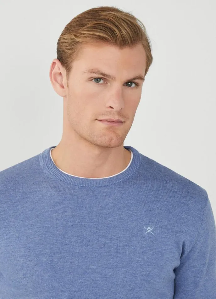 Men Knitwear Hackett London Cotton And Silk Crew Neck Jumper Chambray Blue