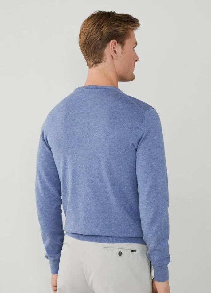Men Knitwear Hackett London Cotton And Silk Crew Neck Jumper Chambray Blue