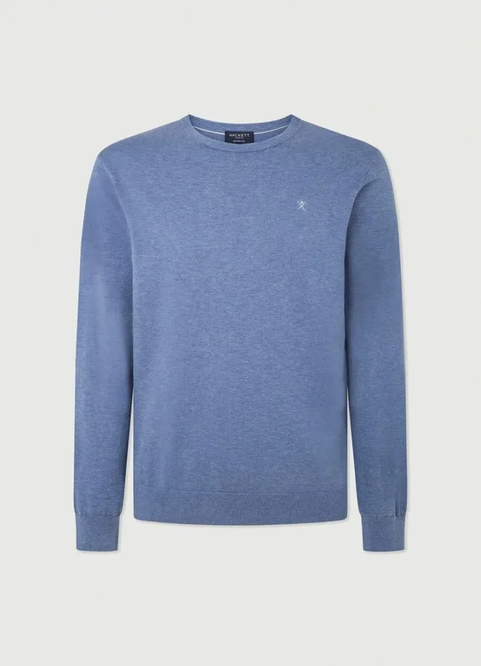 Men Knitwear Hackett London Cotton And Silk Crew Neck Jumper Chambray Blue