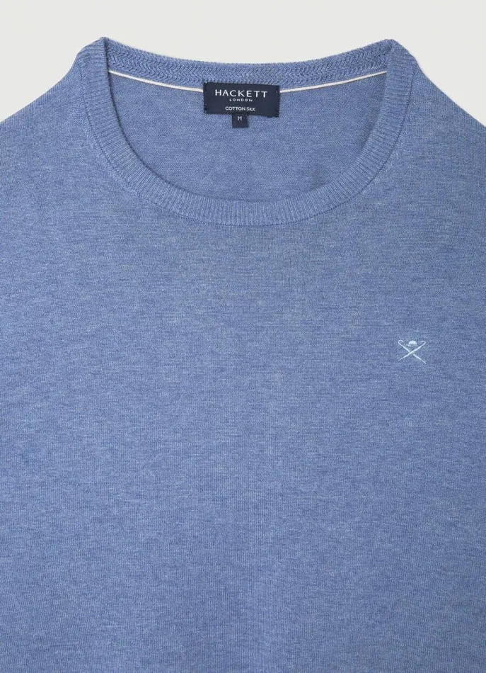 Men Knitwear Hackett London Cotton And Silk Crew Neck Jumper Chambray Blue