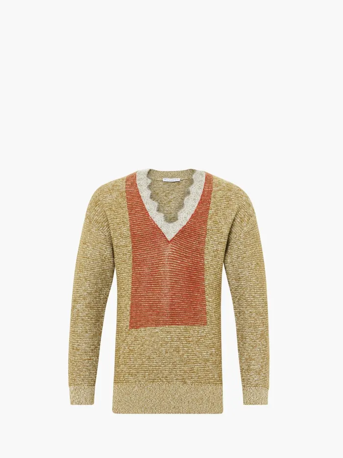 Men Knitwear JW Anderson VNECK LACE TRIM SWEATER Cobblestonered