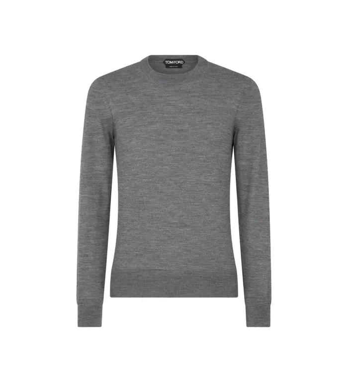 Men Knitwear Tom Ford Fine Gauge Merino Crew Neck Charcoal
