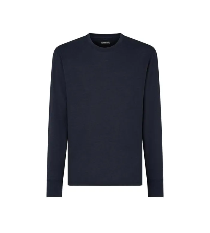 Men Knitwear Tom Ford Lyocell Cotton Crew TShirt Navy