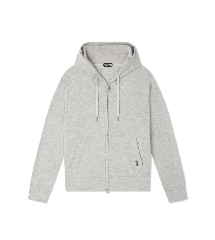 Men Knitwear Tom Ford Melange Cashmere Hoodie Light Grey