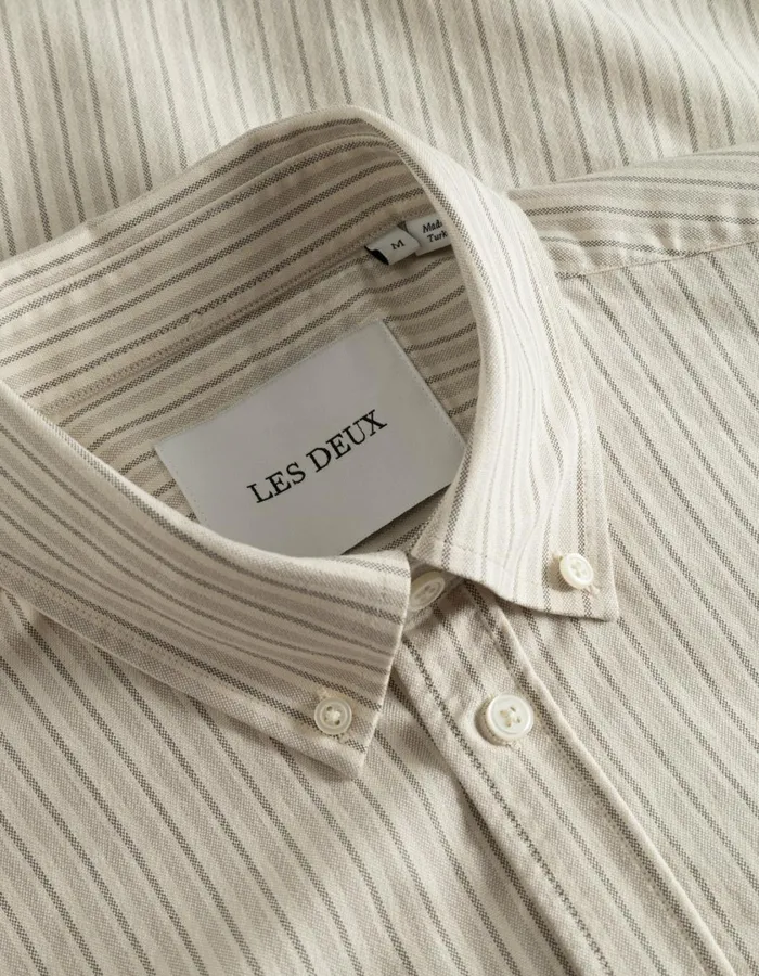 Men Konrad Stripe Oxford Shirt 8211 Light IvoryLight Desert Sand Les Deux ShirtsOvershirts