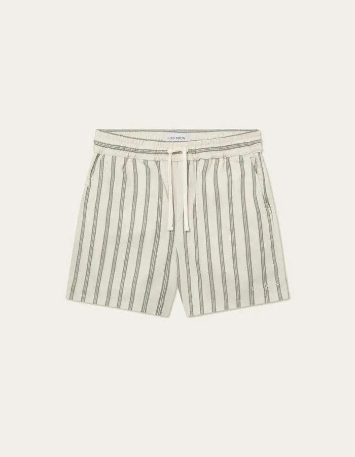 Men Lawson Stripe Shorts 8211 IvoryChive Green Les Deux Shorts
