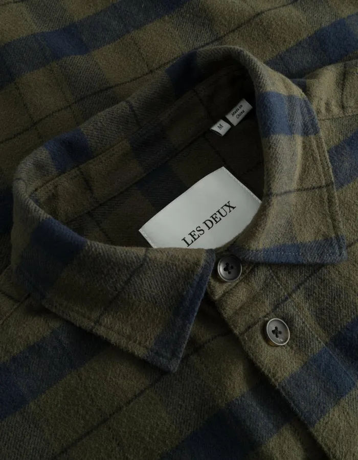 Men Lennon Flannel Check Overshirt 8211 RosinDark Navy Les Deux ShirtsOvershirts