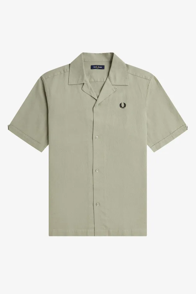 Men LinenBlend Revere Collar Shirt Seagrass Fred Perry Shirts