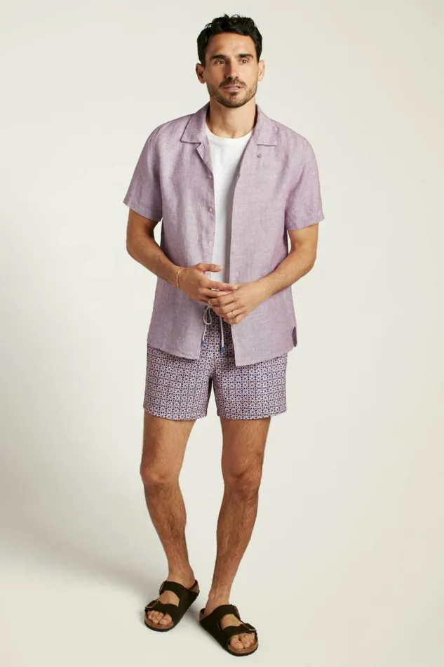 Men Linen Riviera Cabana Shirt Sangria Linen Bonobos Short Sleeve Shirts