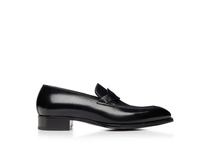 Men Loafers Tom Ford Burnished Leather Elkan Twisted Band Loafer Black