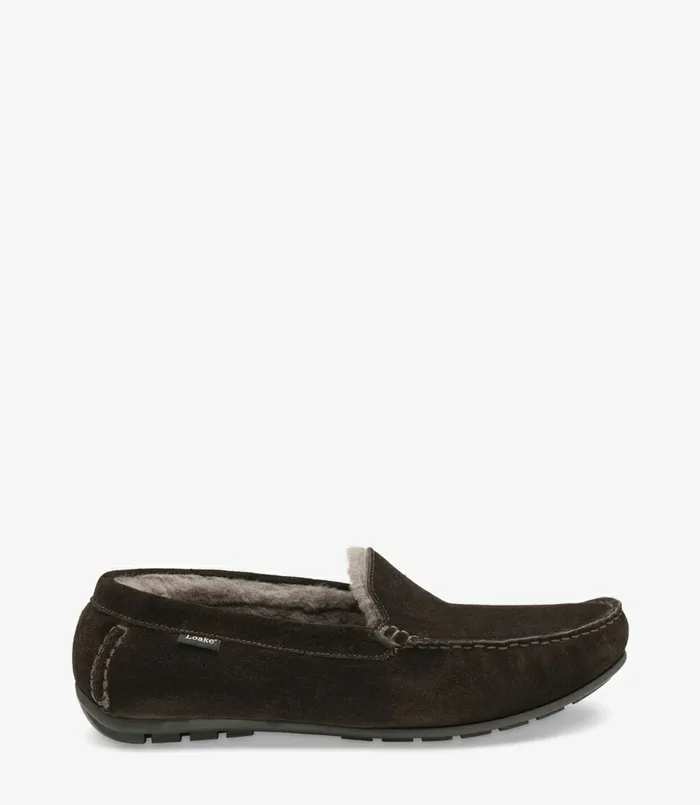 Men Loake Guards Slippers Dark Brown Suede Slippers