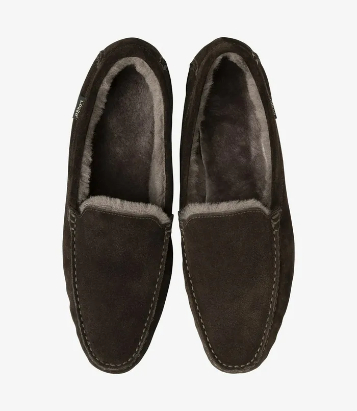 Men Loake Guards Slippers Dark Brown Suede Slippers Men Loake Guards Slippers Dark Brown Suede Slippers