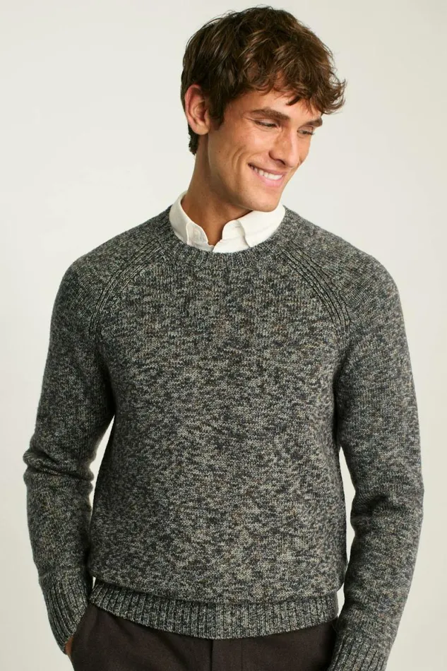 Men Marled Raglan Crew Neck Sweater Dark Grey Marl Bonobos Crew and VNeck Sweaters