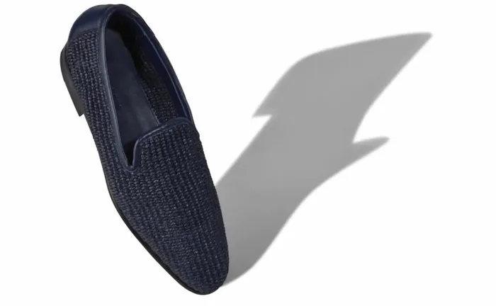 Men Navy Blue Raffia Loafers Manolo Blahnik Loafers