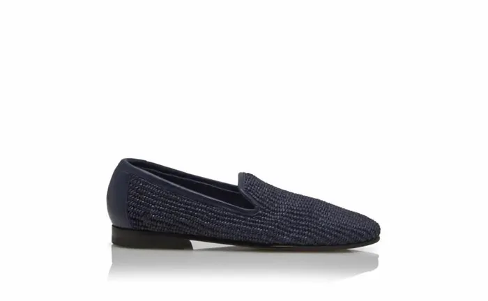 Men Navy Blue Raffia Loafers Manolo Blahnik Loafers