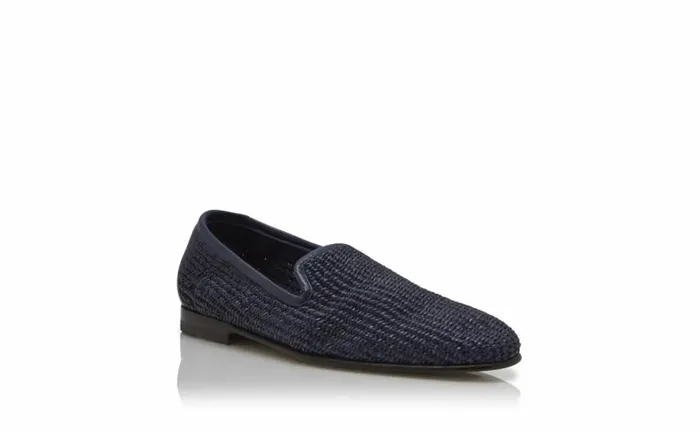 Men Navy Blue Raffia Loafers Manolo Blahnik Loafers