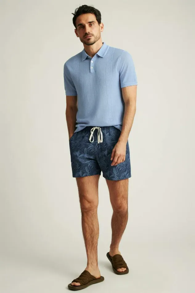 Men Nomad Short Navy Palms Jacquard Bonobos Casual Shorts
