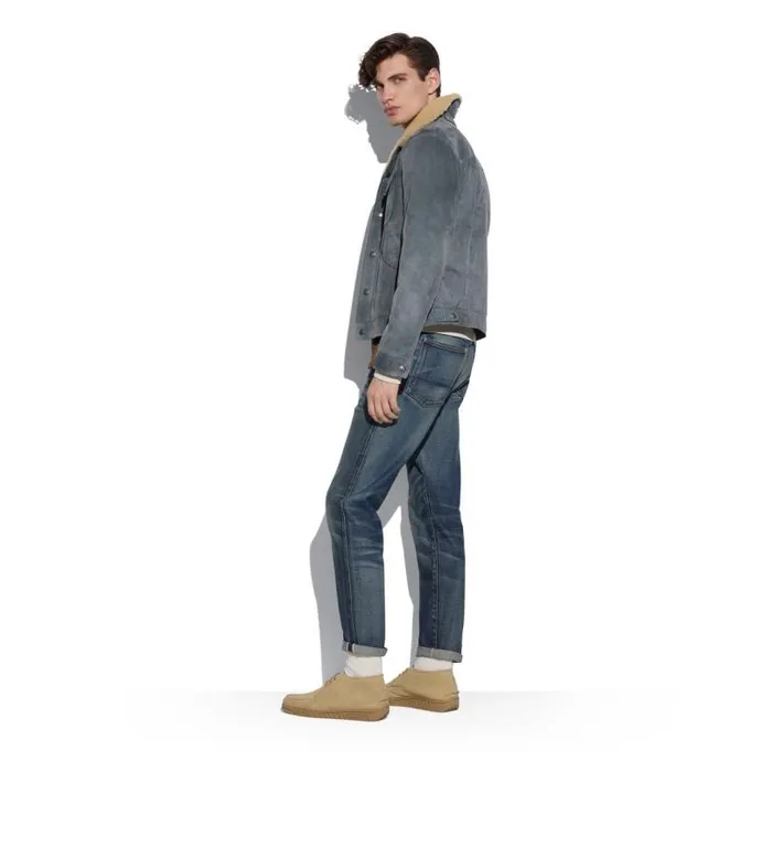Men Outerwear Tom Ford Buttery Suede Shearling Trucker Anthracite Men Outerwear Tom Ford Buttery Suede Shearling Trucker Anthracite