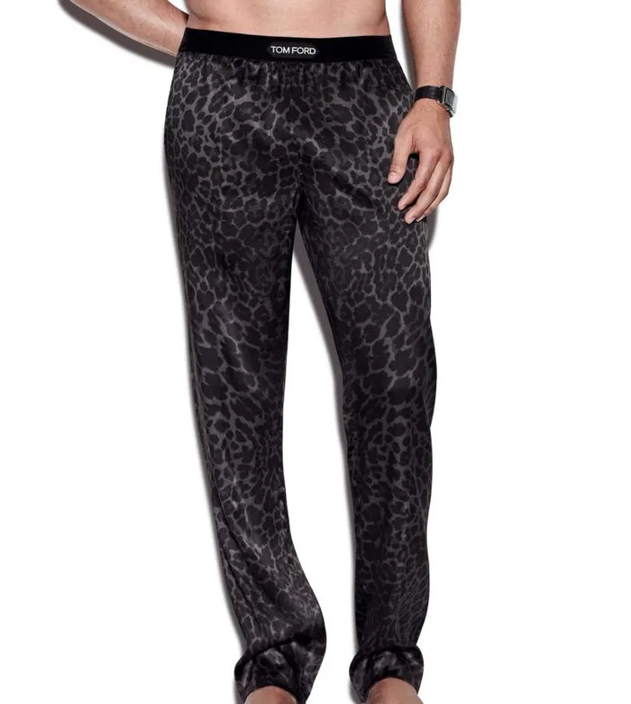 Men PAJAMA PANTS and LONG JOHNS Tom Ford Reflected Leopard Silk Pajama Pants Ink