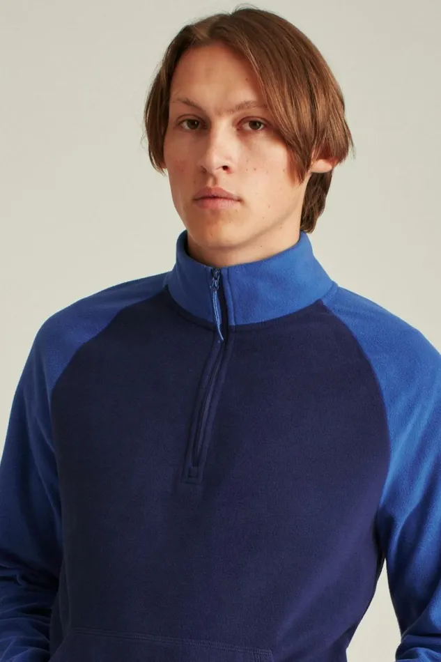 Men Polar Fleece Half Zip Bright Navy Blue Bonobos Half and FullZips