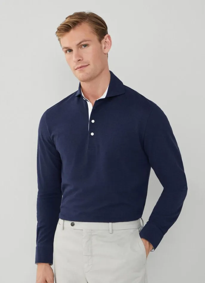 Men Polo Shirts Hackett London Classic Fit Long Sleeve Polo Shirt Navy
