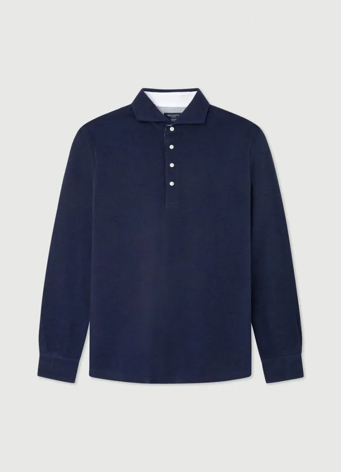 Men Polo Shirts Hackett London Classic Fit Long Sleeve Polo Shirt Navy
