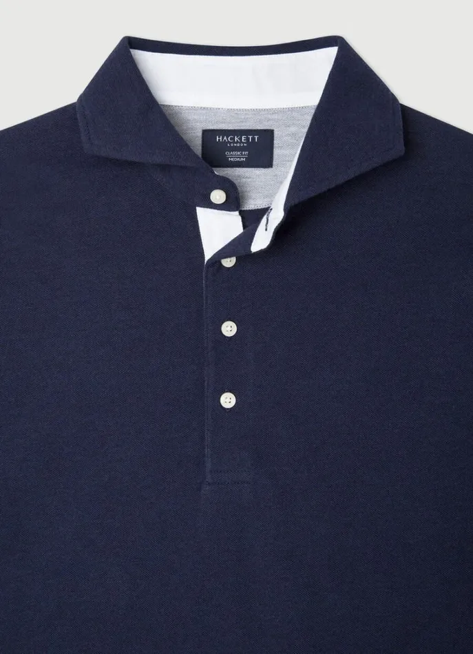 Men Polo Shirts Hackett London Classic Fit Long Sleeve Polo Shirt Navy