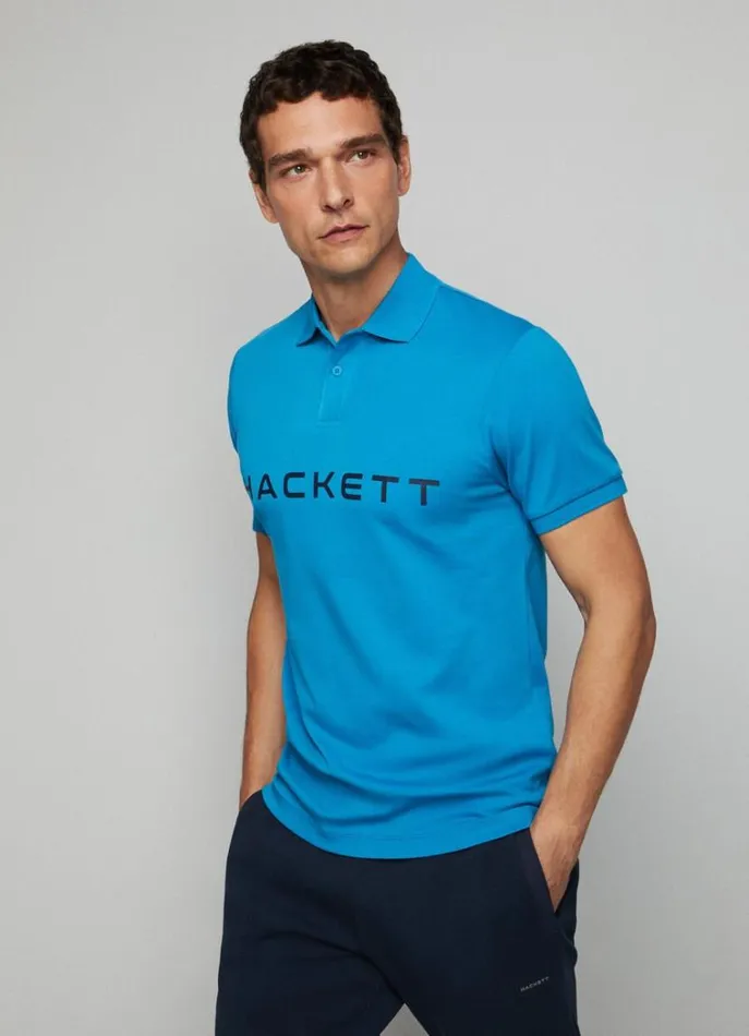 Men Polo Shirts Hackett London Slim Fit Stretch Polo Shirt Hypa Blue