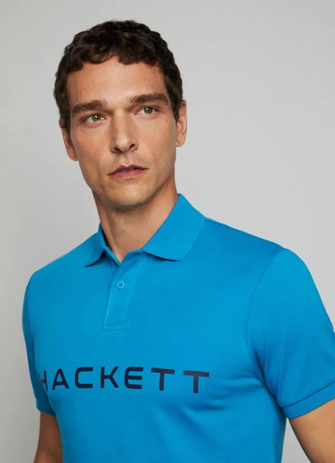 Men Polo Shirts Hackett London Slim Fit Stretch Polo Shirt Hypa Blue