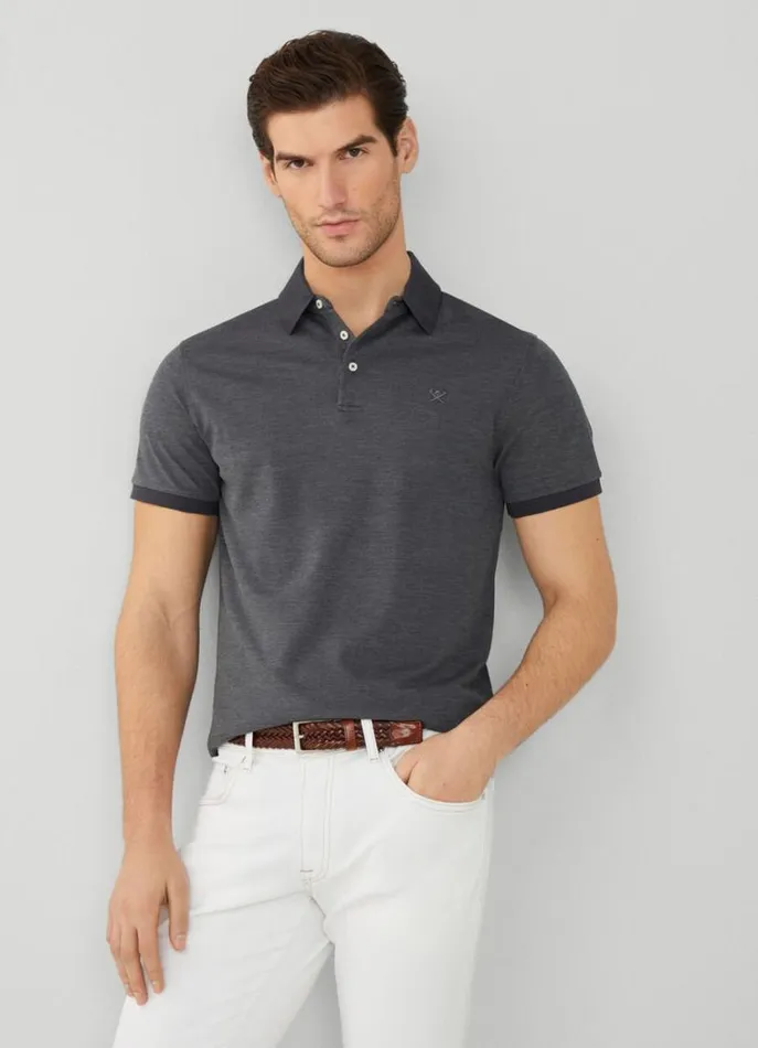 Men Polo Shirts Hackett London Slim Fit Wool And Silk Pique Polo Charcoal Grey
