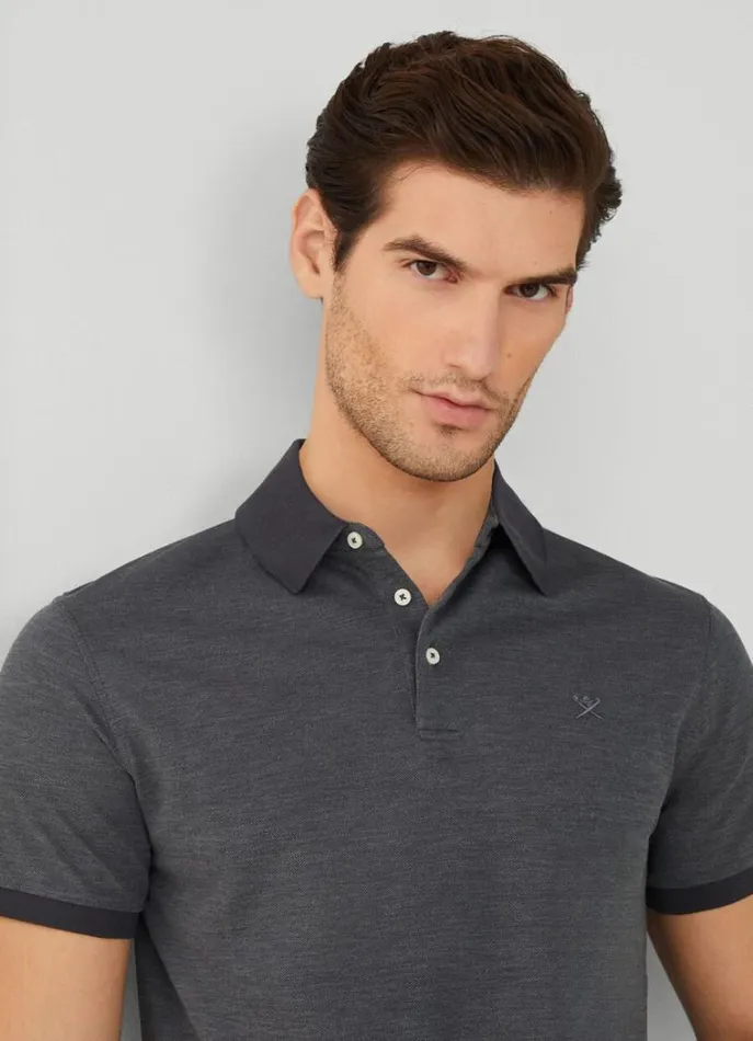 Men Polo Shirts Hackett London Slim Fit Wool And Silk Pique Polo Charcoal Grey