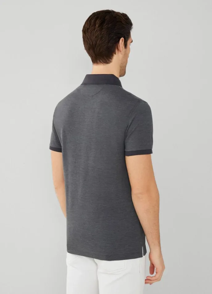 Men Polo Shirts Hackett London Slim Fit Wool And Silk Pique Polo Charcoal Grey