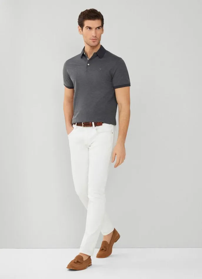 Men Polo Shirts Hackett London Slim Fit Wool And Silk Pique Polo Charcoal Grey