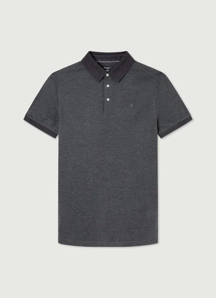 Men Polo Shirts Hackett London Slim Fit Wool And Silk Pique Polo Charcoal Grey