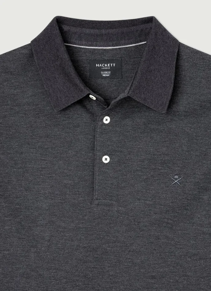 Men Polo Shirts Hackett London Slim Fit Wool And Silk Pique Polo Charcoal Grey