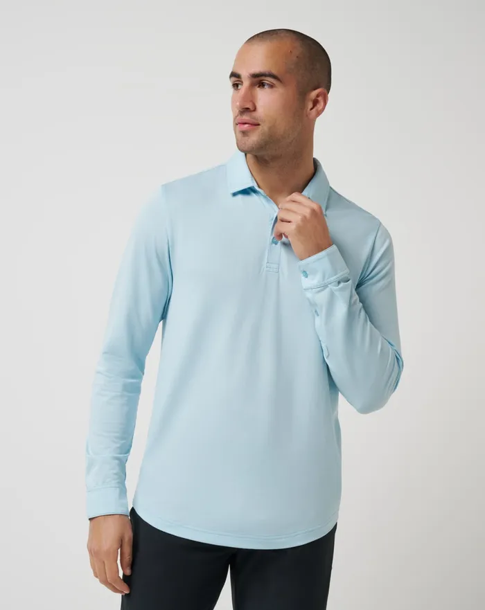Men Polos TravisMathew FEATHERWEIGHT LONG SLEEVE POLO Cory Blue