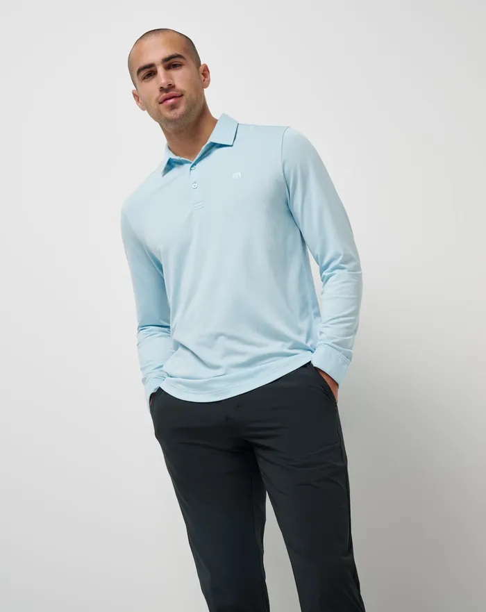 Men Polos TravisMathew FEATHERWEIGHT LONG SLEEVE POLO Cory Blue