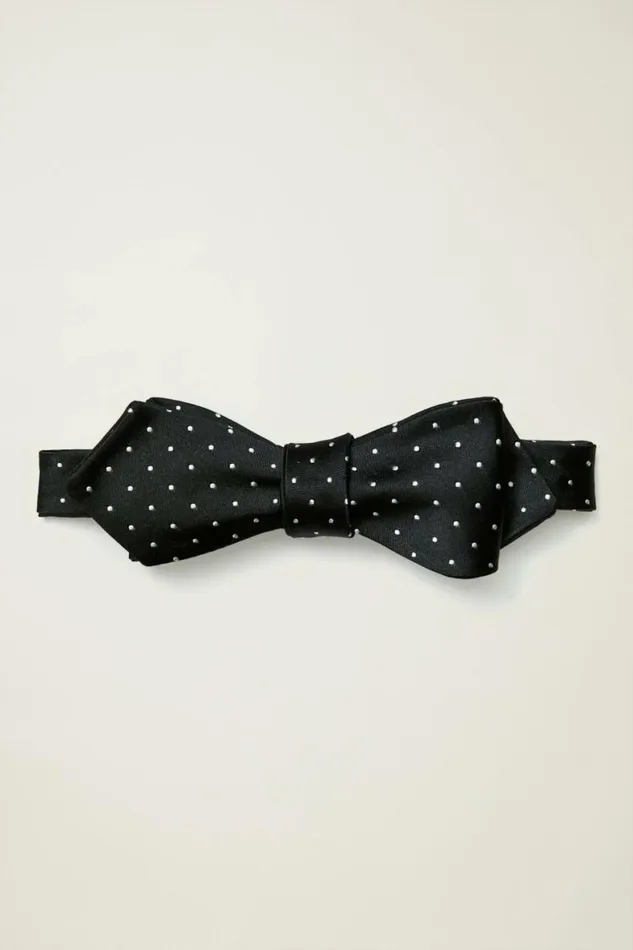 Men Premium Bowtie Black Dots Silk Bonobos Ties and Pocket Squares