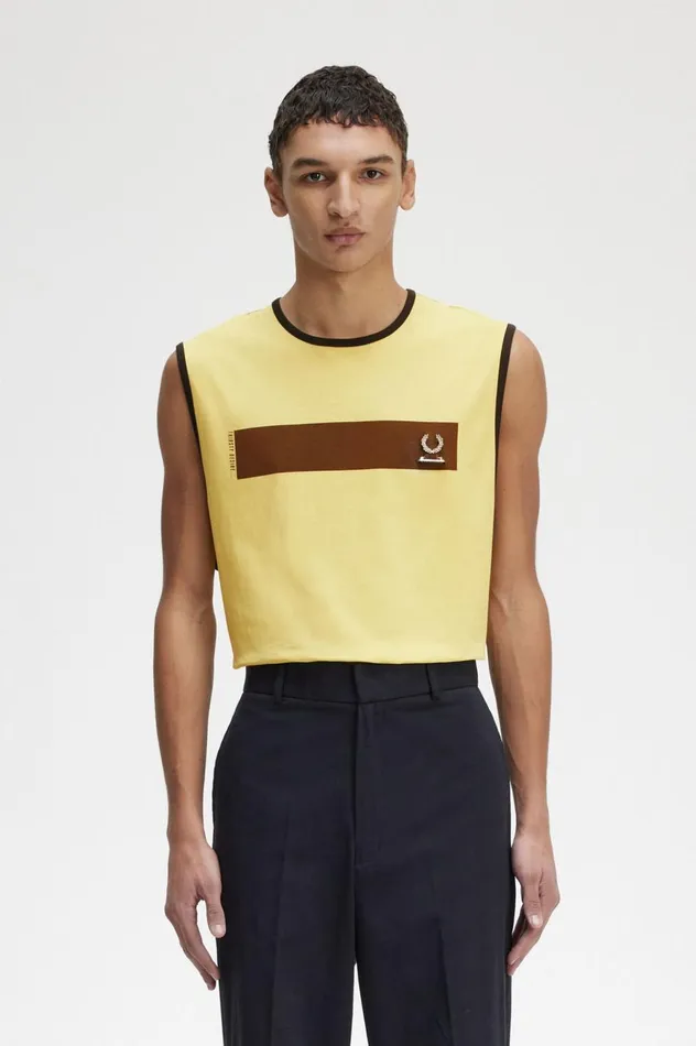 Men Raf SimonsPrinted Vest Dirty Lime Fred Perry TShirts
