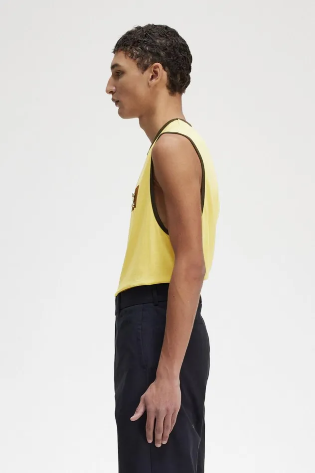 Men Raf SimonsPrinted Vest Dirty Lime Fred Perry TShirts