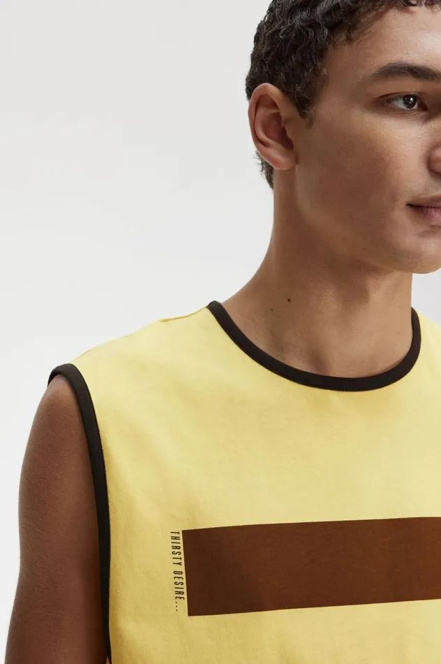 Men Raf SimonsPrinted Vest Dirty Lime Fred Perry TShirts