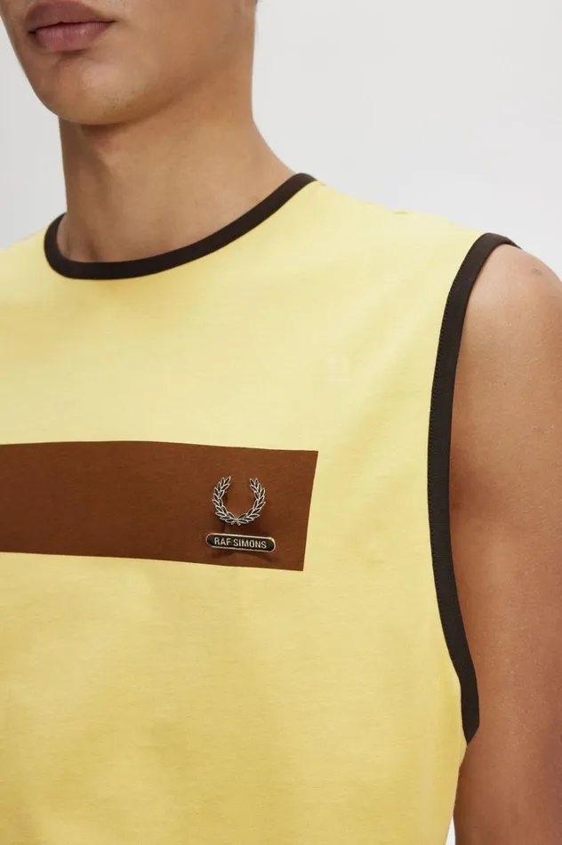 Men Raf SimonsPrinted Vest Dirty Lime Fred Perry TShirts