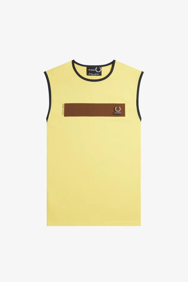 Men Raf SimonsPrinted Vest Dirty Lime Fred Perry TShirts