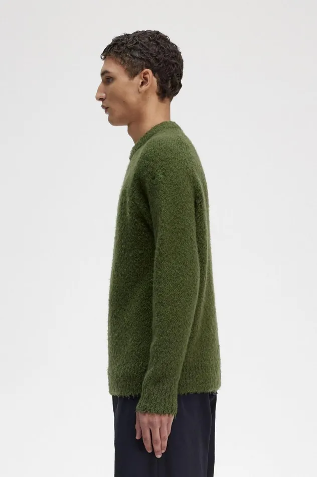 Men Raf SimonsTextured Knitted Jumper Chive Fred Perry Knitwear