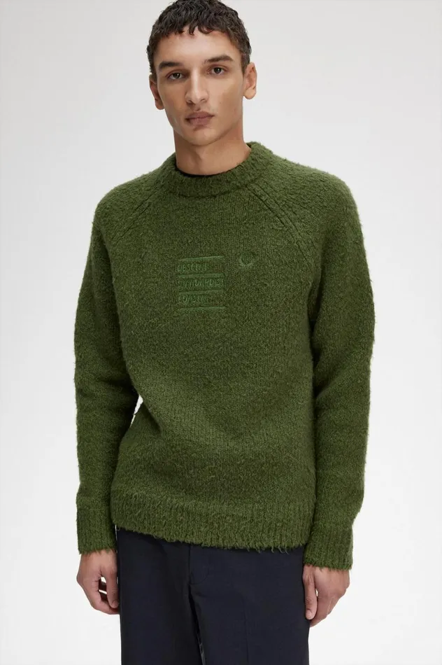 Men Raf SimonsTextured Knitted Jumper Chive Fred Perry Knitwear