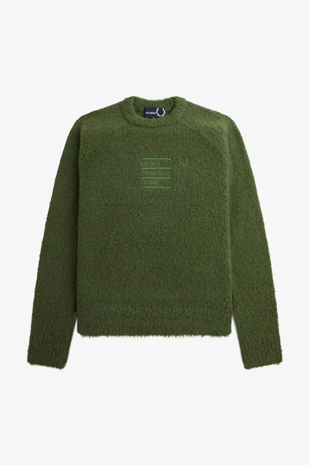 Men Raf SimonsTextured Knitted Jumper Chive Fred Perry Knitwear